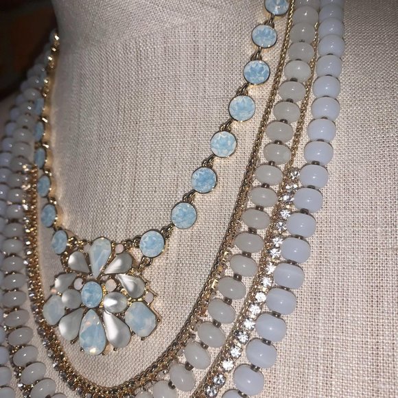 CONVERTIBLE WHITE BEACH & RHINESTONE MULTI-ROW NECKLACE - Picture 5 of 12